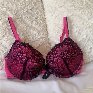 Sexy Hot pink and black push up bra with lace